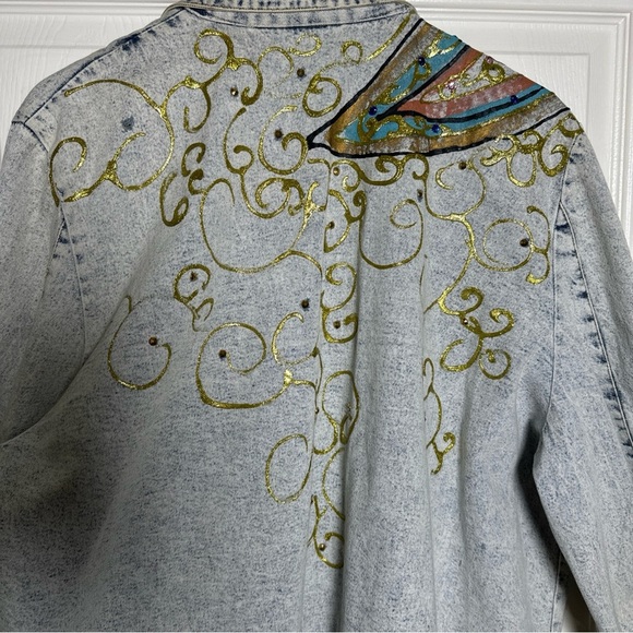 Vintage 80s Charle Casuals California Embellished Denim Jacket Acid 1980s Artsy - Picture 12 of 16